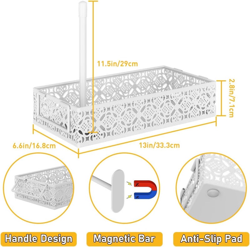 YIUKEA Toilet Tank Topper Paper Basket - White Bathroom Basket Decor Box with Magnetic Paper Towel Holder for Organizing - Image 5